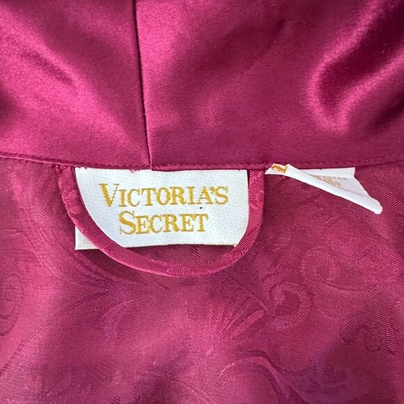 Vintage Victoria's Secret Gold Label Robe w/belt Womens P/S Maroon Floral Satin - Picture 12 of 15